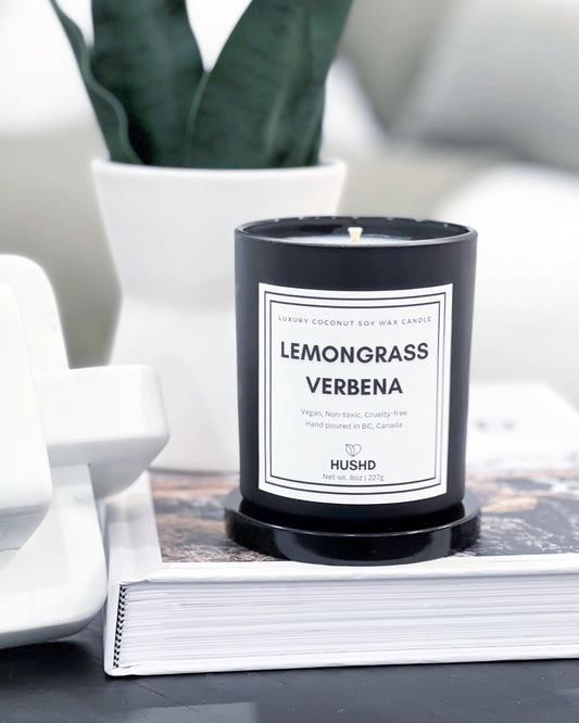 Lemongrass Verbena, natural, non-toxic oils, vegan, coconut soy wax candle, cruelty-free, citrus, clean, fresh, invigorating scent, essential fragrance  oils