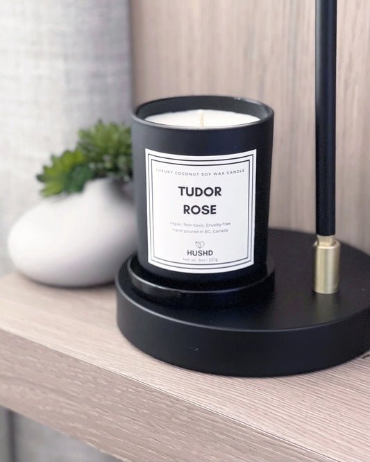 Tudor Rose, natural, non-toxic oils, vegan, coconut soy wax candle, cruelty-free, fruit, tropical scented, fragrance oil, essential oil, amber, spring, floral