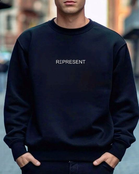 Represent, authentic, crewneck, sweatshirt, black, white, grey, oversized, hoodie, heavy cotton, polyester, cotton/poly blend, sweater, jumper, men or women, unisex