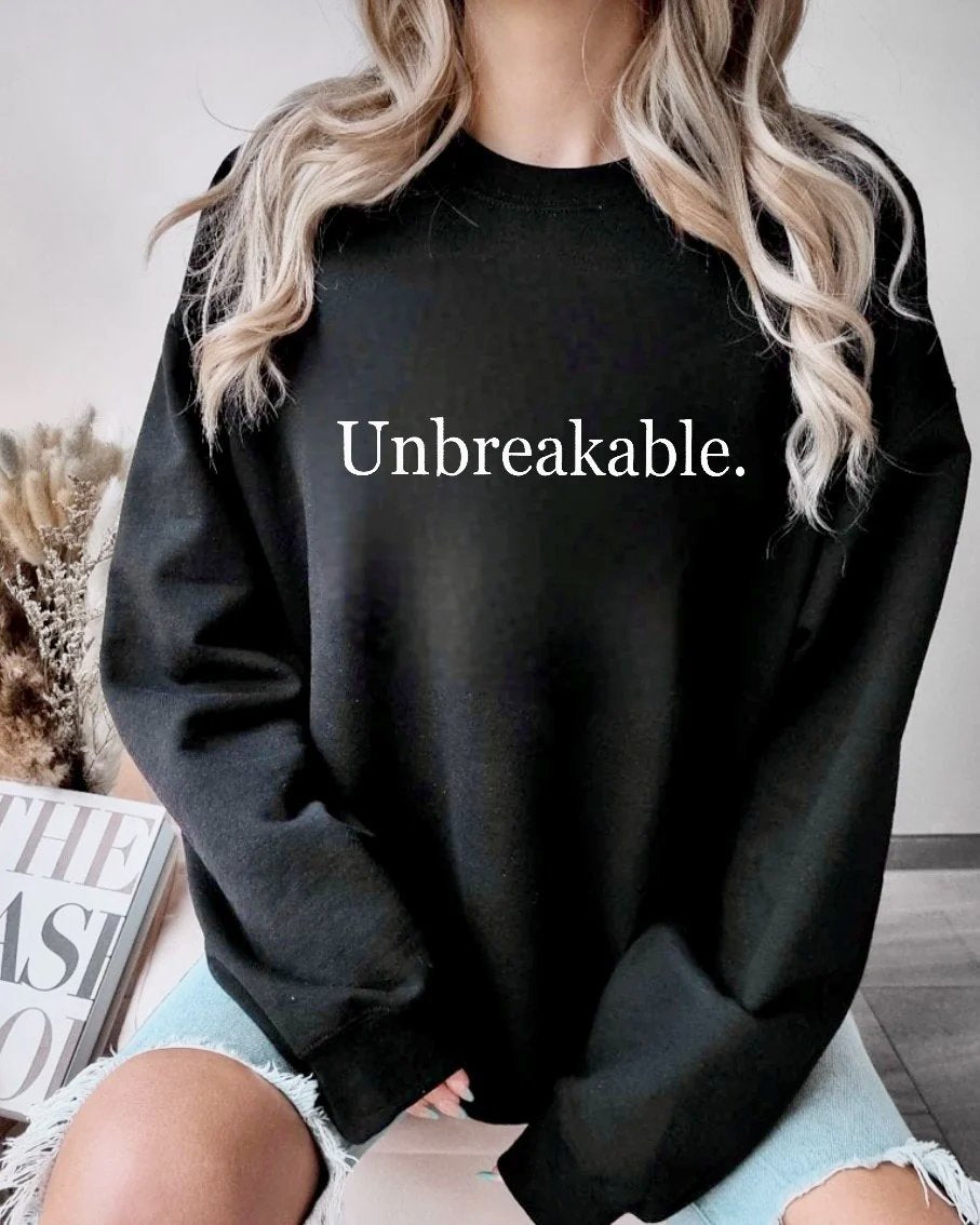 Unbreakable, authentic, crewneck, sweatshirt, black, white, grey, oversized, hoodie, heavy cotton, polyester, cotton/poly blend, sweater, jumper, period, dark